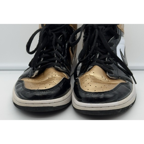Size 8.5  Jordan 1 Retro High NRG Gold Toe 2018 Patent Black White Mens Air main image 14